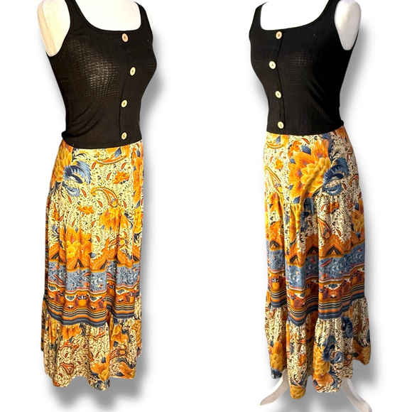 Farm Rio Bambina Maxi Skirt Floral Tiered Boho Viscose Cottagecore Festival Skir - Picture 4 of 14